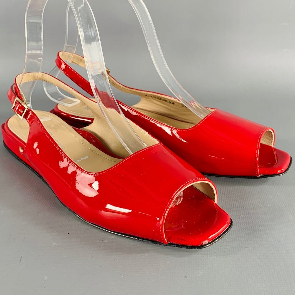 RON WHITE Size 6.5 Red Patent Leather Slingback Sandals